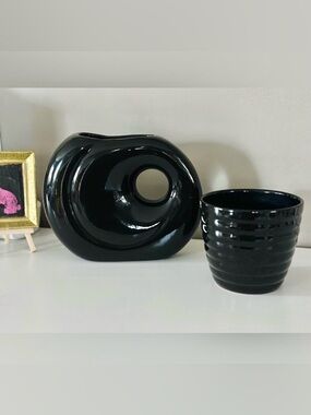Vintage Black Ceramic Vase Set